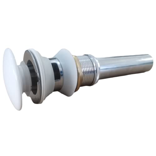 Universal Bathroom Sink Drain with Pop-Up,Overflow Hole,Ceramic White Cap & Stainless Steel Body - Easy to Install, Durable Copper Mesh Filter -Fits Standard Sink With Overflow White & Silver KINGWONG