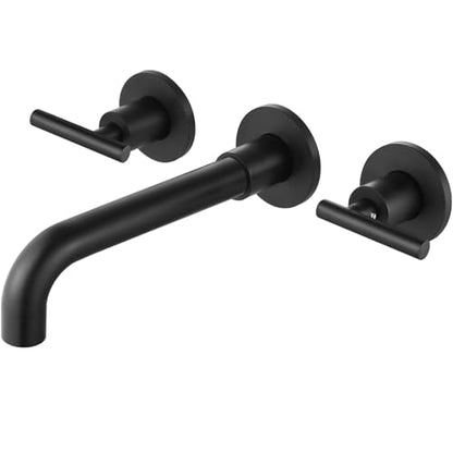 Airuida Wall Mounted Bathroom Sink Faucet,Matte Black Vanity Sink Faucet | Lever Handle,3 Holes,360° Widespread Swivel Spout,Rotatable Bathroom Faucet - color: Matte Black