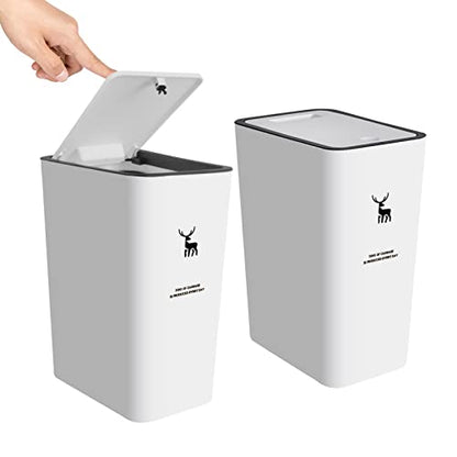 XPIY Trash Can with Lid, 2 Pack 4 Gallons/15 Liters Garbage Can | Small plastic waste basket with press top, dog proof design for bathroom|kitchen|bedroom|office use. (White) - color: WhiteWhite