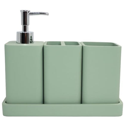 Bathroom Accessories Set, 4 Piece Toothbrush Holder Set - Green | Bathroom Accessory Set with Soap Dispenser, Toothbrush Holder, Tumbler, Vanity Tray, Bathroom Sink Set for Modern Home Decor - style: Green