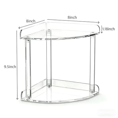 2 Tier Clear Acrylic Bathroom Corner Organizer, Countertop Vanity Tray for Makeup, Cosmetics, Perfume - Freestanding Storage Shelf for Bathroom, Bedroom, Kitchen