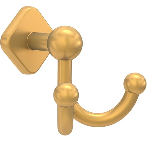 Franklin Brass Gainesville (1-Pack) Towel Hooks Satin Gold Double Bathroom J Hooks Wall Mounted for Robes & Towels Hand Towel Hook Holder Kitchen, Bathroom Accessories GNV35-SG - color: Satin Gold