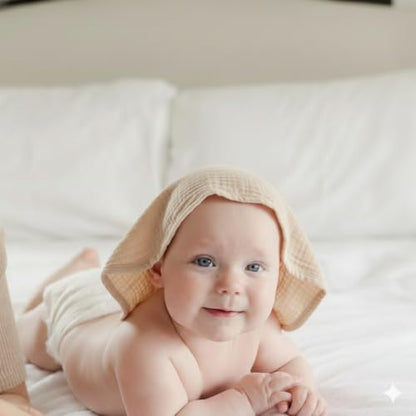 Muslin Baby Washcloths for Newborns, Pack of 8, 11"x11", Super Soft Cotton, Absorbent and Gentle, Baby Cotton Wipes, Baby wash Cloths - color: Beige and Rabbit