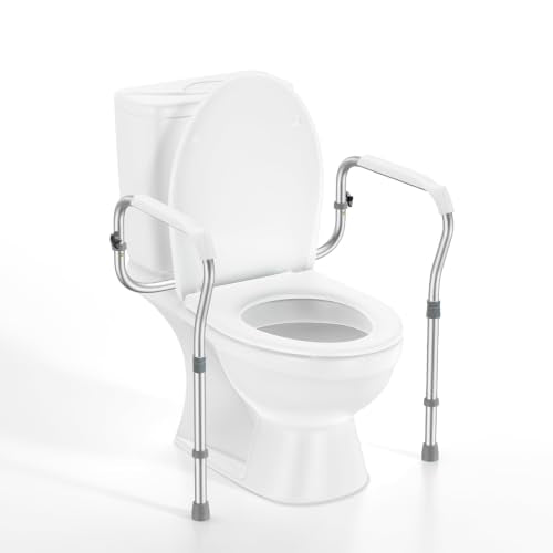 Toilet Safety Rails for Seniors with 2 Reinforced Nuts (White) | Height & Width Adjustable Toilet Safety Frame for Elderly, Handicap & Disabled Bathroom Assist Rail with Armrests 250 LB - color: White