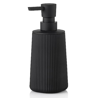 YAUKPH Small Soap Dispenser for Bathroom and Kitchen Matte Black | Modern Farmhouse Striped Style Plastic Hand Soap Dish Soap Dispenser with Pump - color: Black
