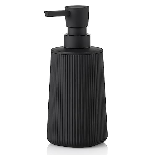 YAUKPH Small Soap Dispenser for Bathroom and Kitchen Matte Black | Modern Farmhouse Striped Style Plastic Hand Soap Dish Soap Dispenser with Pump - color: Black