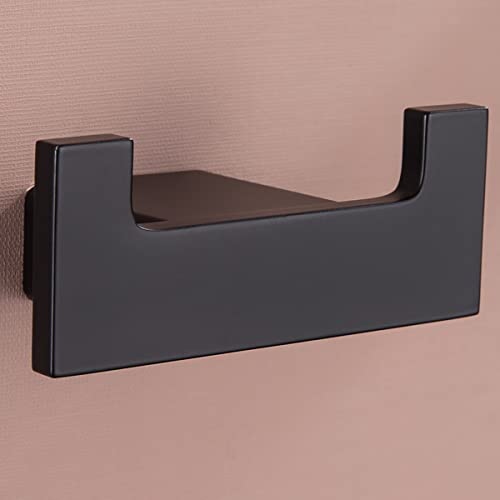 RANDOM Black Double Towel Hook SUS304 Stainless Steel Towel Hooks for Bathroom Wall Mounted Coat Hooks Heavy Duty Wall Hook Square Hand Towel Holder Matte Black Robe Hook.96009-8MB-2 - color: Double Hooks-Matte Black