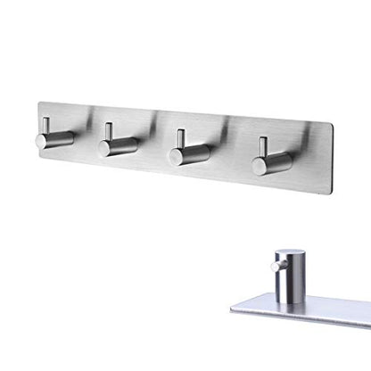 Self Adhesive Stainless Steel Hooks, Wall Mounted Heavy Duty Hanger, Key Rack Towel Hooks for Bathroom, Living Room, Kitchen (4 Hooks) - color: 4 Hooks