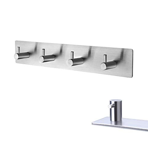 Self Adhesive Stainless Steel Hooks, Wall Mounted Heavy Duty Hanger, Key Rack Towel Hooks for Bathroom, Living Room, Kitchen (4 Hooks) - color: 4 Hooks