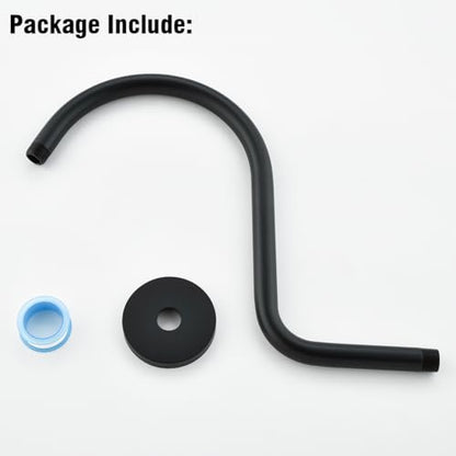 RANDOM S Shaped Shower Head Riser Pipe,Goose Neck Shower Arm 13 Inch Shower Head Extension Arm with Flange,Standard 1/2" Connection,Matte Black.RD-91098-13MB - color: Matte Black