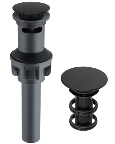 Universal Bathroom Sink Drain Stopper with Overflow, Pop Up, Matte Black | Bathroom Sink Stopper for Vessel Sink, Push and Seal Vessel Sink Drainer Stopper, Anti-Clogging Strainer - color: Matte Black