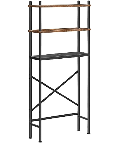 HOOBRO Over the Toilet Storage, 3-Tier Over Toilet Bathroom Organizer, Freestanding Above Toilet Shelf with Adjustable Feet, Space Saving, Easy Assembly, Rustic Brown and Black BF63TS01 - color: Rustic Brown + Black