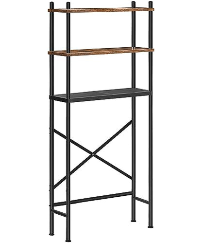 HOOBRO Over the Toilet Storage, 3-Tier Over Toilet Bathroom Organizer, Freestanding Above Toilet Shelf with Adjustable Feet, Space Saving, Easy Assembly, Rustic Brown and Black BF63TS01 - color: Rustic Brown + Black