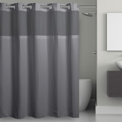 Hookless It’s A Snap! Waffle Shower Curtain, 3-in-1 Shower Curtain Includes Fabric Shower Curtain with Sheer Top Window, Flex-On Rings & Fabric Liner, 71” x 74”, Frost Grey - color: Frost Grey, size: 71"W x 74"L (Pack of 1), style: Without Magnets