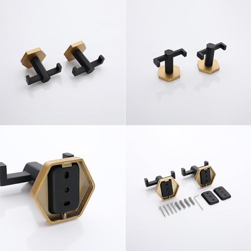 GERZWY Stainless Steel Coat/Robe Clothes Hook for Bath Kitchen, Bathroom Double Towel Hook Wall Mounted 2 Pack (Black & Gold) - color: Black & Gold