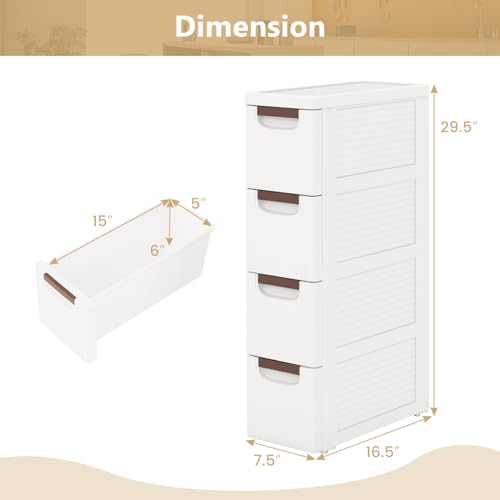 4-Drawer Narrow Storage Cabinet, Slim Rolling Cart (7.5"x16.5"x29.5") | Mobile Plastic Cart Container | Pull Handles & Built-in Wheels | For Living Room, Kitchen, Bathroom, Office - size: 7.5"x16.5"x29.5" (4 Drawer)