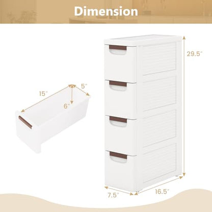 4-Drawer Narrow Storage Cabinet, Slim Rolling Cart (7.5"x16.5"x29.5") | Mobile Plastic Cart Container | Pull Handles & Built-in Wheels | For Living Room, Kitchen, Bathroom, Office - size: 7.5"x16.5"x29.5" (4 Drawer)