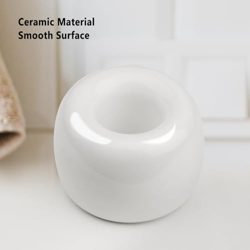 SheeChung Small Ceramic Toothbrush Holders, Mini Tooth Brush Stand, 2 Pack | White Cute Toothbrush Organizer, for Bathroom Countertop, Travel, Camper, Modern, Minimalism, Space-Saving, No-Slip Bottom - color: White