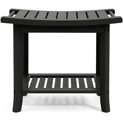 Teak shower bench with Storage Shelf, Shower Stool for Inside Shower, Waterproof Shower Bench Seat, Shower Chair for Inside Shower, Wood Bench, Bathroom Bench (Natural Wood) (Black Wood) - color: Black Wood