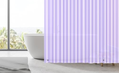 EHZNZIE Purple Shower Curtain Liner 72x72, PEVA Waterproof Bath Curtain, No Chemical Smell, 3 Weighted Magnets, Durable with Rustproof Metal Grommets - color: Clear Purple, size: 72"W x 72"L (Pack of 1)
