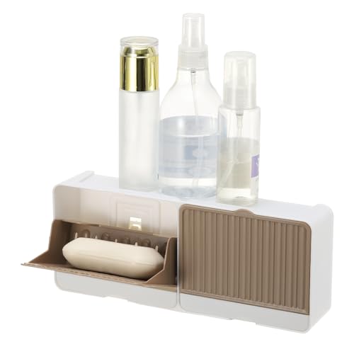 uxcell Soap Holder, 10 x 3.94 x 2 Inches Double Grid Wall Mounted No Drill Soap Dish for Shower, Bathroom & Kitchen - Self Draining Design Keeps Soap Dry (Khaki) - color: Khaki