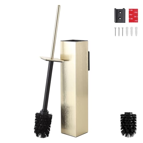 Brushed Gold Toilet Brush with Holder,Durable Cleaning Toilet Bowl Brushes with Holders - color: Brushed Gold