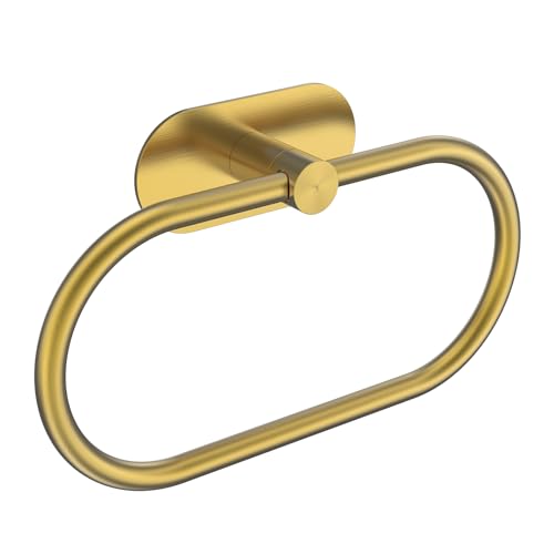 Adhesive Towel Holder for Bathroom Brushed Gold No Drill Hand Towel Ring Stainless Steel and Zinc Alloy Self Adhesive Towel Hanger for Bath, Kitchen - color: Brushed Gold