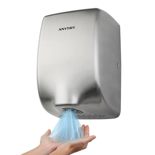 anydry Compact Hand Dryer for Bathrooms, Brushed Stainless Steel Finish | Ideal for Commercial or Home Use, High-Speed Airflow, Fast Drying, AC 100–130 V~, Smart Warm Wind, Easy Hardware Wiring - color: Brushed Stainless Steel