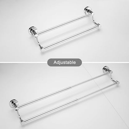 Adjustable Double Towel Racks for Bathroom 15 to 26.5 Inch Towel Bar, Expandable Bright Chrome Double Bath Towel Holder, Wall Mount with Screws Towel Bar Rod - color: Double Rack-polished