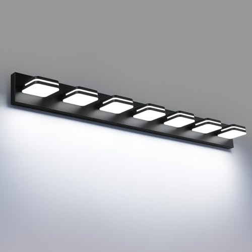 Torondo 360° Rotate LED Bathroom Vanity Light Fixtures, Acrylic Vanity Lights for Bathroom, Modern Wall Lighting Fixtures Over Mirror Living, Matte Black, Natural White, 7-Light, 46-Inch - color: Matte Black, Natural White, size: 7-Light, 46-Inch