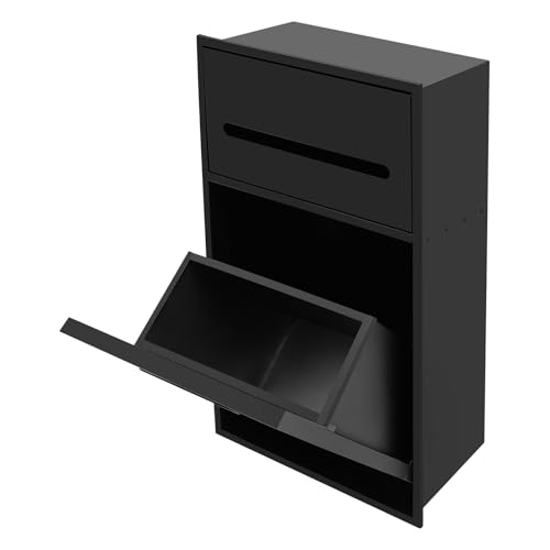 Bathroom Trash Can, 1.59 Gallon Tilt Out Trash Bin Cabinet, Recessed Wall Mounted Hidden Trash Cabinet, Stainless Steel Trash and Recycling Organizer with Toilet Paper Holder for Kitchen(Black)
