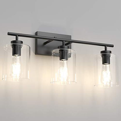 Aipsun 3 Lights Black Vanity Light Fixtures Over Mirror with Clear Glass Shades Industrial Wall Light Fixture for Bathroom(Exclude Bulb) - size: 24.4 inch