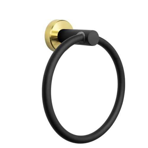 NearMoon Bath Towel Ring, Bathroom Hardware Accessories-Thicken Stainless Steel Hand Towel Holder for Bathroom, Modern Round Towel Hanger Wall Mounted (Black and Gold, 1 Pack) - color: Black and Gold