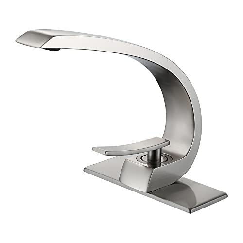 Bathroom Faucet Brushed Nickel,Bathroom Sink Faucet for Sink 1 Hole or 3 Hole Mount Single Handle Basin Mixer with 6-inch 10-inch Deckplate - color: Brushed Nickel, style: No Drain