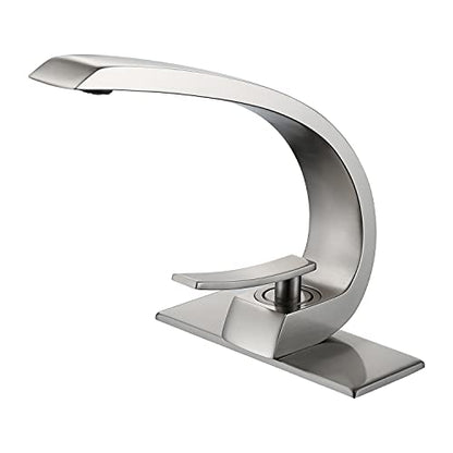 Bathroom Faucet Brushed Nickel,Bathroom Sink Faucet for Sink 1 Hole or 3 Hole Mount Single Handle Basin Mixer with 6-inch 10-inch Deckplate - color: Brushed Nickel, style: No Drain