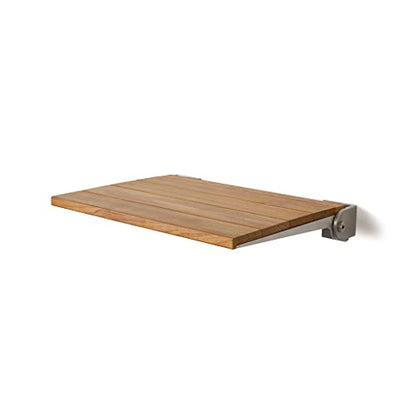 Seachrome18 inch Silhouette Slimline Folding Wall Mount Shower Bench Seat, Natural Teak Wood with Silver Frame - color: Teak Wood With Silver Frame