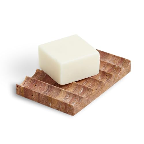 Luxurious Marble Soap Dish Jewelry Ring Tray - Rectangle Stone Soap Tray & Saver for Shower – Self Draining Soap Holder for Bathroom, Kitchen, Red Travertine - color: Red Travertine