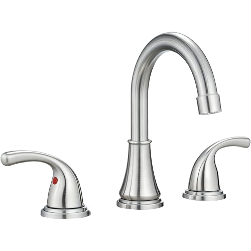 Bathroom Sink Faucet FRANSITON Centerset 8 Inch 2 Handle Bathroom Sink Faucet Lead-Free with Pop-up Drain Stopper and Supply Hoses (Brushed Nickel, 8 Inch) - color: Brushed Nickel