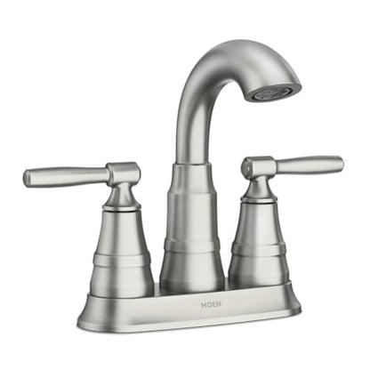 Moen Halle Spot Resist Brushed Nickel Two-Handle Centerset Bathroom Sink Faucet with Drain Assembly, 84971SRN - color: Spot Resist Nickel, size: (Pack of 1)