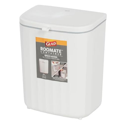 Glad Roomate Under Counter Waste Bin | Space Saving Small Trash Can for Kitchen Cabinet, Bathroom or Office | Dual Lid for Ease of Opening, 9 Liter, White - color: 9 Liter White Plastic