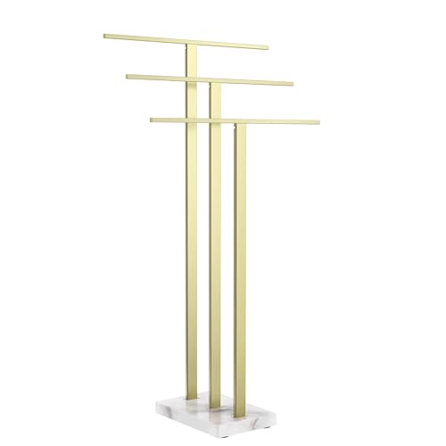 KES 3-Tier Freestanding Towel Rack with Marble Base, 36" Tall, Brushed Gold | Weighted Base Prevents Tipping, Anti-Slip Pads, No-Drill Assembly, Fits Bath Sheets And Hand Towels, For Humid Bathrooms - color: Gold