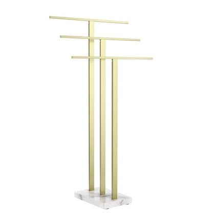 KES 3-Tier Freestanding Towel Rack with Marble Base, 36" Tall, Brushed Gold | Weighted Base Prevents Tipping, Anti-Slip Pads, No-Drill Assembly, Fits Bath Sheets And Hand Towels, For Humid Bathrooms - color: Gold