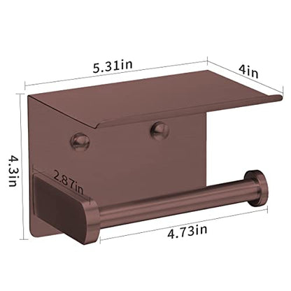 VAEHOLD Self Adhesive Toilet Paper Holder with Phone Shelf Stainless Steel Wall Mounted Toilet Paper Roll Holder - Rustproof and Bathroom Washroom Tissue Roll Holder with Shelf - Red Copper - color: Red Copper