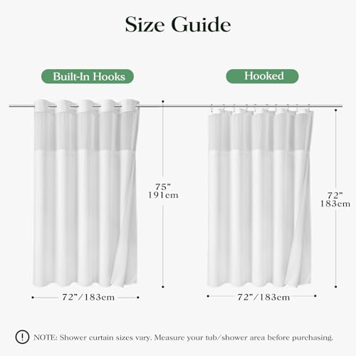 White Hook Free Waffle Shower Curtain & Snap-in Fabric Liner,72x75 | Less Time to install, 3 in 1 Fabric Shower Curtain and Liner Set with Magnets, Mesh Top Window, Shower Curtains for Bathroom - color: A White, size: 72"W x 75"L (Pack of 1)