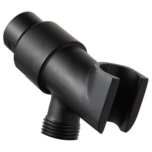OFFO Shower Head Holder All Metal for Handheld Shower Head, Adjustable Shower Arm Mount with Solid Brass Pivot Ball, 1/2 in IPS Female Inlet and Male Outlet, Matte Black - style: Matte Black