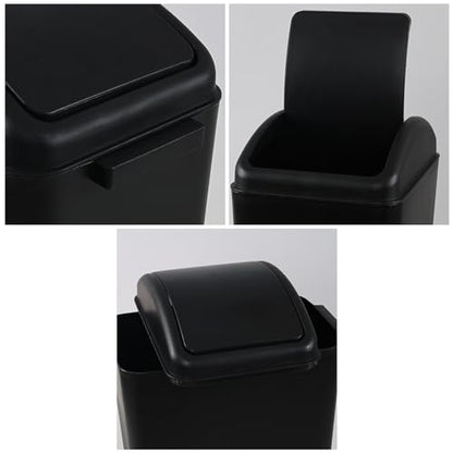 4.5 Gallon Plastic Swing Lid Trash Can, Swing-Top Trash Bin, Black | Small Slim Garbage Can, Waste Basket with Lid - color: Black