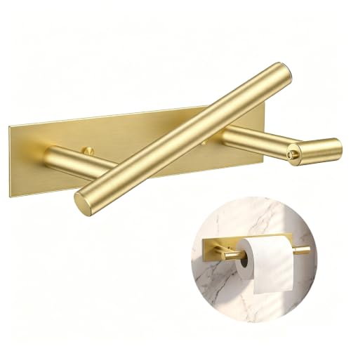 Brushd Gold Toilet Paper Holder, Wall Mount Toilet Roll Holder Self Adhesive or Screw Installation, Pivoting Double Post Toilet Roll Holder SUS304 Stainless Steel for Bathroom ect. - color: Brushed Gold