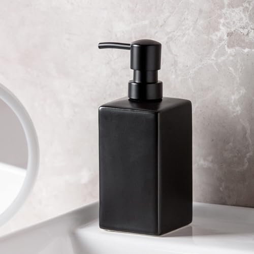 Lotion Dispenser Matte Soap Dispenser Ceramic Lotion for Bathroom Countertop Dish Soap Pump - color: Matte Black, size: Square