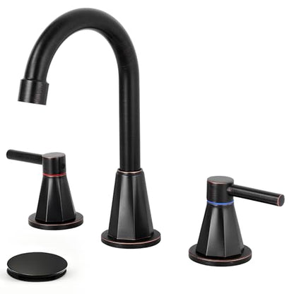 8 Inch Bathroom Faucet 3 Hole ORB 2 Handle Bathroom Sink Faucet | Stainless Steel, 360° Swivel Spout, Widespread 2 Handle, Includes Pop-Up Drain,Water Supply Lines,Oil Rubbed Bronze - color: Oil Rubbed Bronze