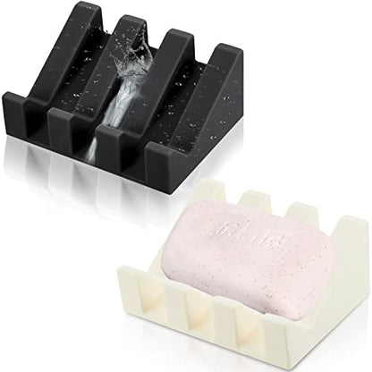 2 Pieces Silicone Soap Dish Self Draining Soap Dish Shower Waterfall Bar Soap Holder Tray with Drain Soap Saver for Kitchen Bathroom Accessories (Black,Cream White) - color: Black, Cream White